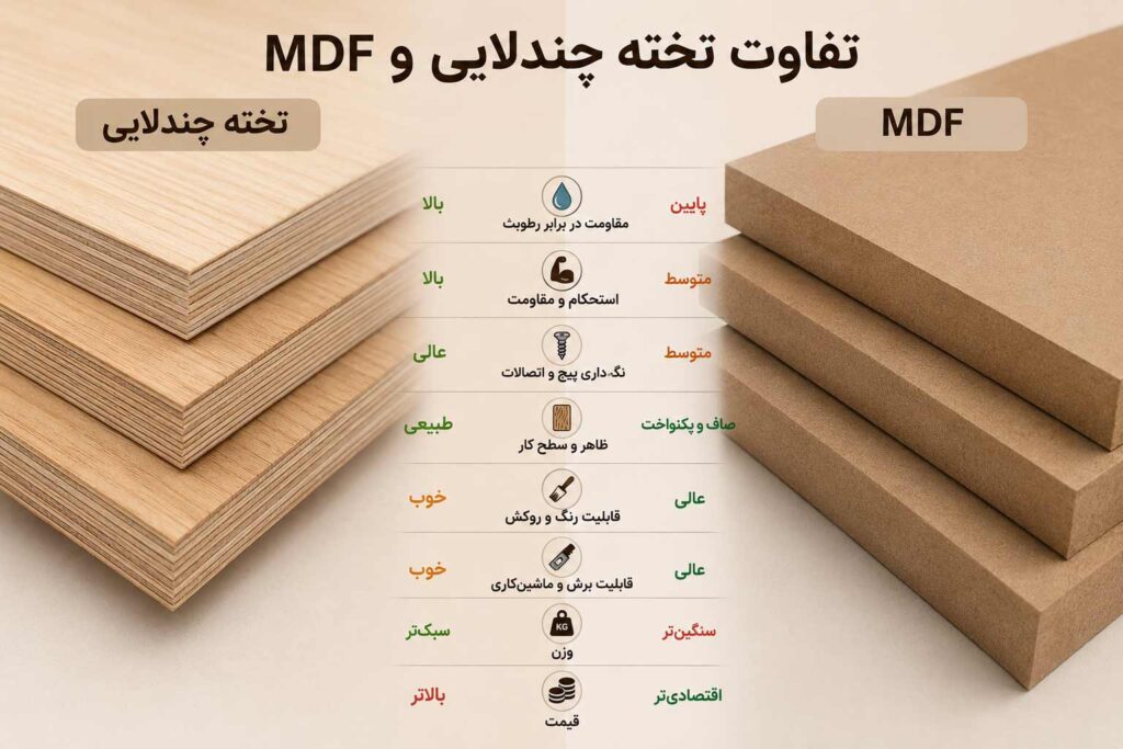 تفاوت تخته چندلایی و MDF تفاوت تخته چندلایی و MDF
