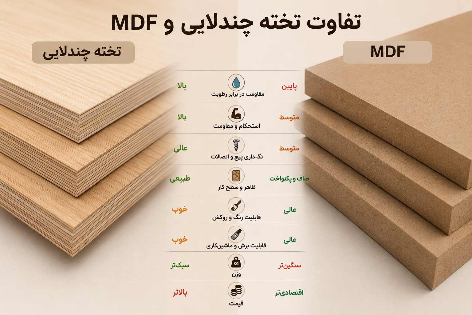 تفاوت تخته چندلایی و MDF تفاوت تخته چندلایی و MDF